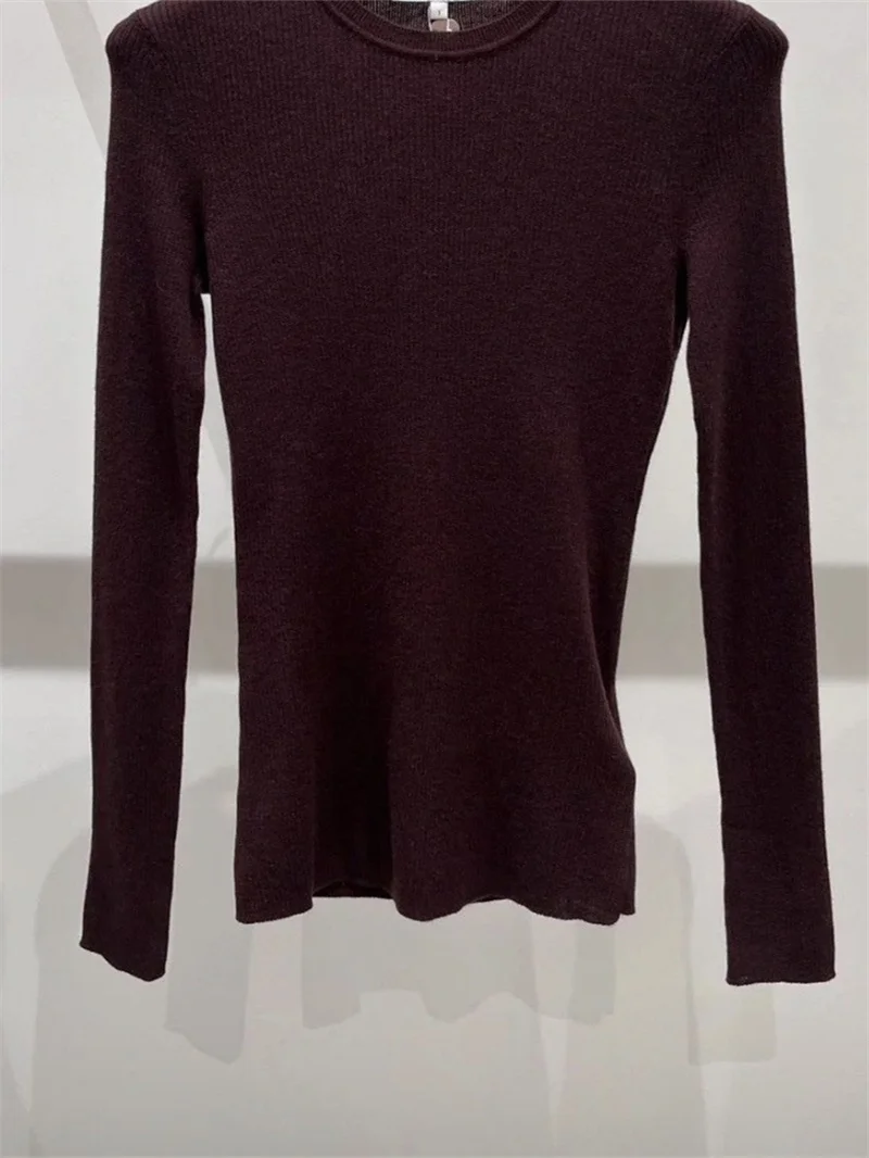 Pit Striped Women's Autumn New Sweater Round Neck Long Sleeved Versatile Ladies Slim Fit Base Knitwear