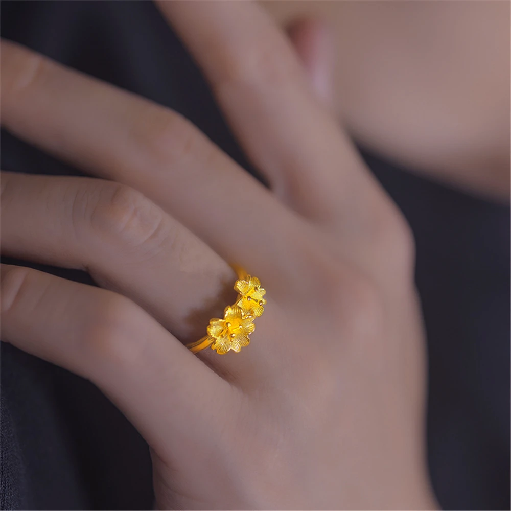 Anelli di fidanzamento per le donne anello da dito fiore placcato oro giallo 24 carati regolabile Anillo Bague accessori per gioielli da sposa regali