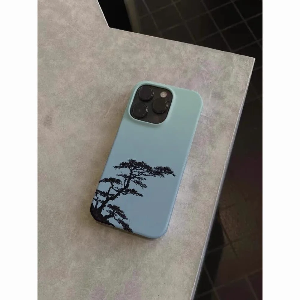 التقليدية الصينية على غرار شجرة الصنوبر الضوء الأزرق خلفية جراب هاتف آيفون 17 16 15 14 11 12 13 برو ماكس الهواء زائد الغطاء الخلفي #1