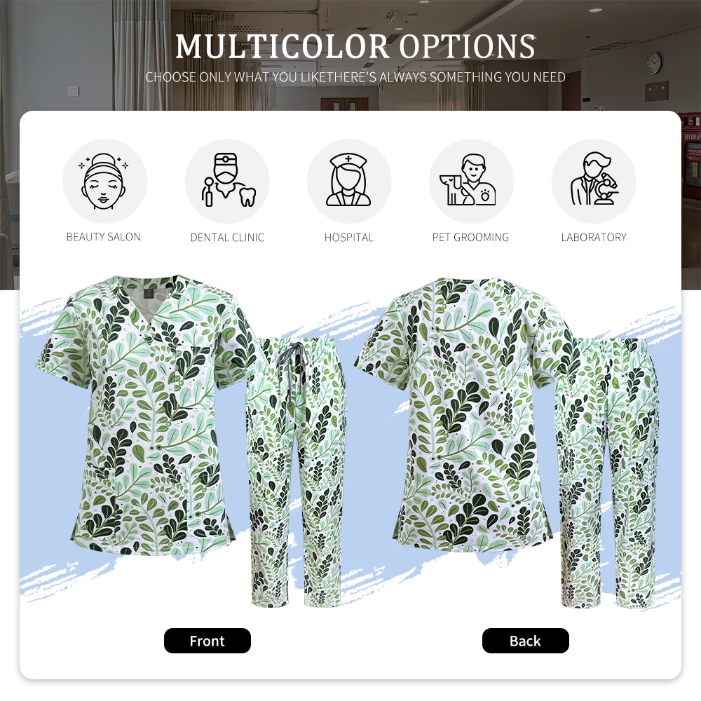 Gros fleur imprimé animal de compagnie médecin costume gommage ensemble femmes médecin dentaire vêtements de travail infirmière gommage ensemble hôpital médical chirurgical uniformes