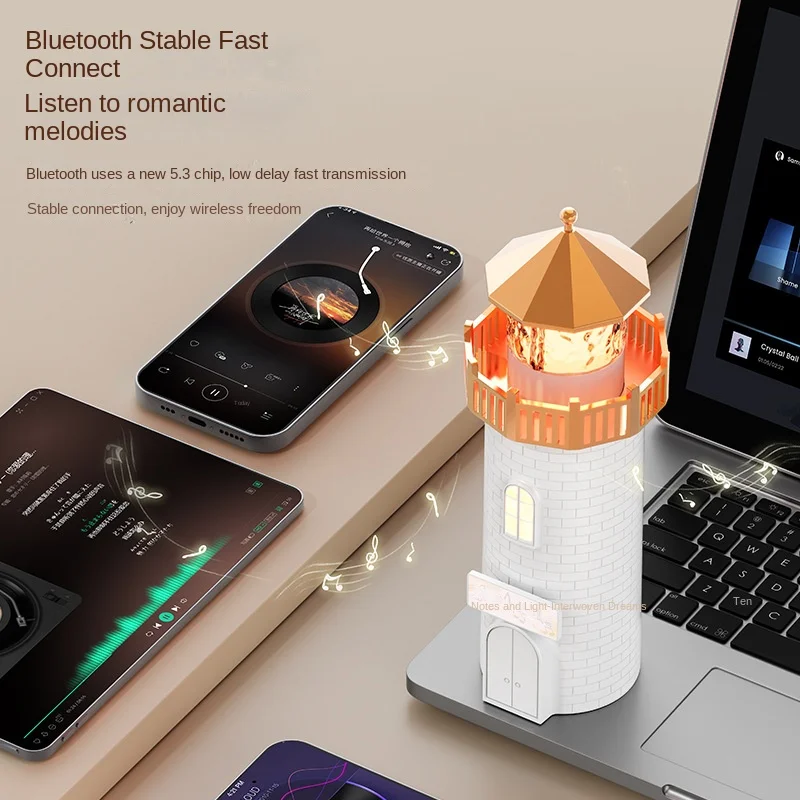 Leuchtturm Umgebungslicht, Nachtlicht, Umgebungslicht für Schlafzimmer, Umgebungslicht für kleine Soundsysteme im Desktop Bluetooth