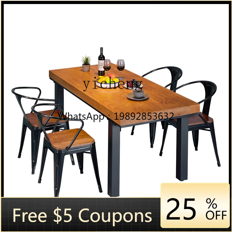 

ZZ ZK Industrial Style Wrought Iron Solid Wood Dining Tables and Chairs Set Moderne Living Room Coffee Shop Negotiation Table