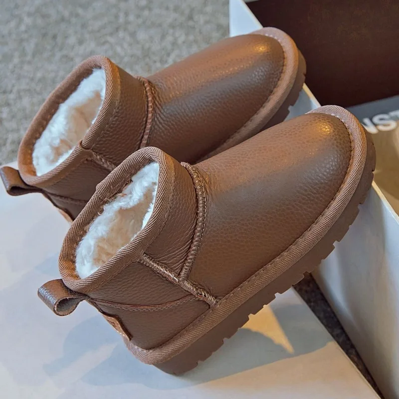 أطفال جلد طبيعي الثلوج الأحذية 2026 شتاء دافئ أحذية بوت قصيرة للبنين بنات سميكة صوف مبطن المضادة للانزلاق حذاء طفل صغير #3