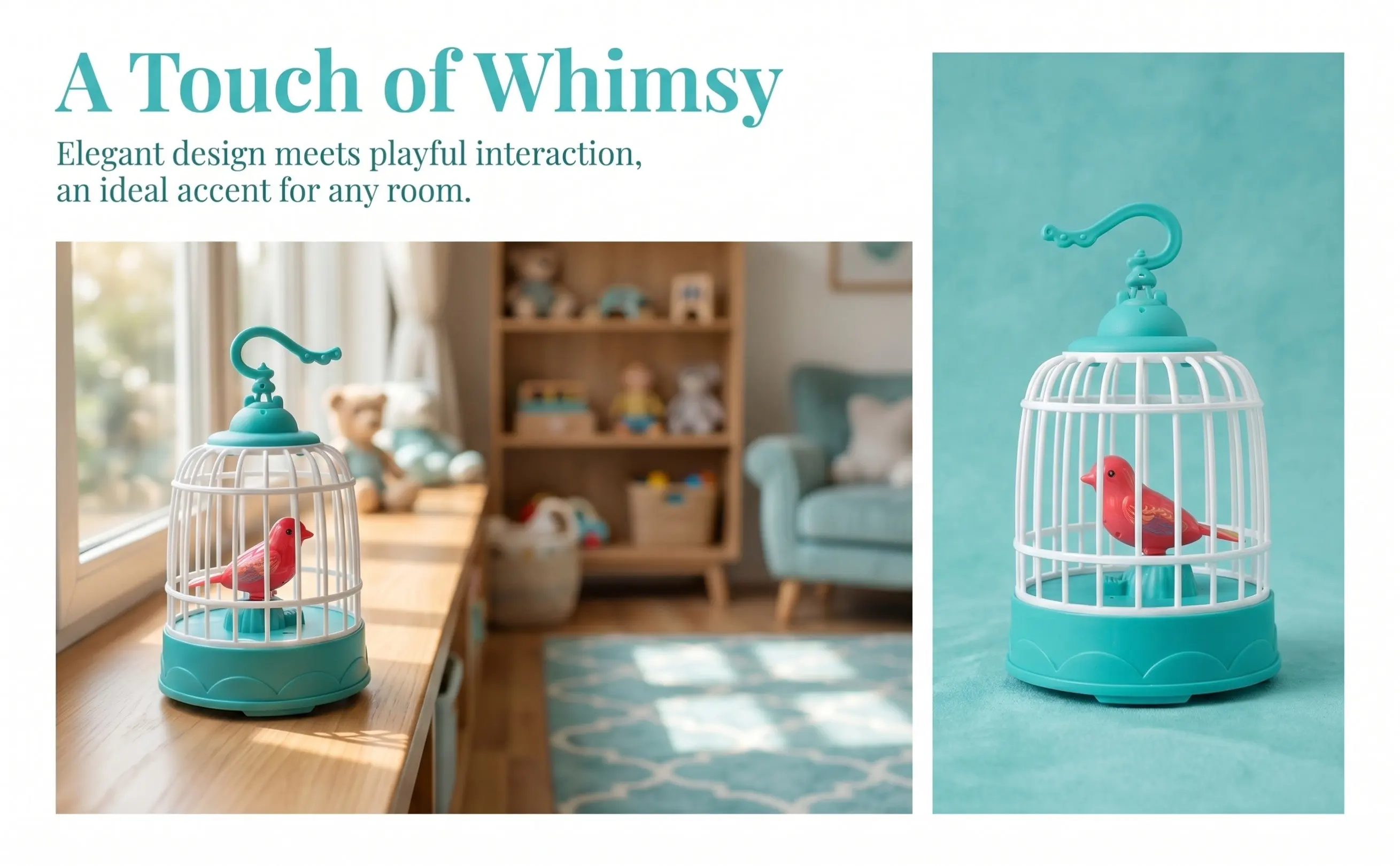 Sound Activated Birdcage Realistic Singing Chirping Birds Voice Control Electronics for Home Office Kids Educational