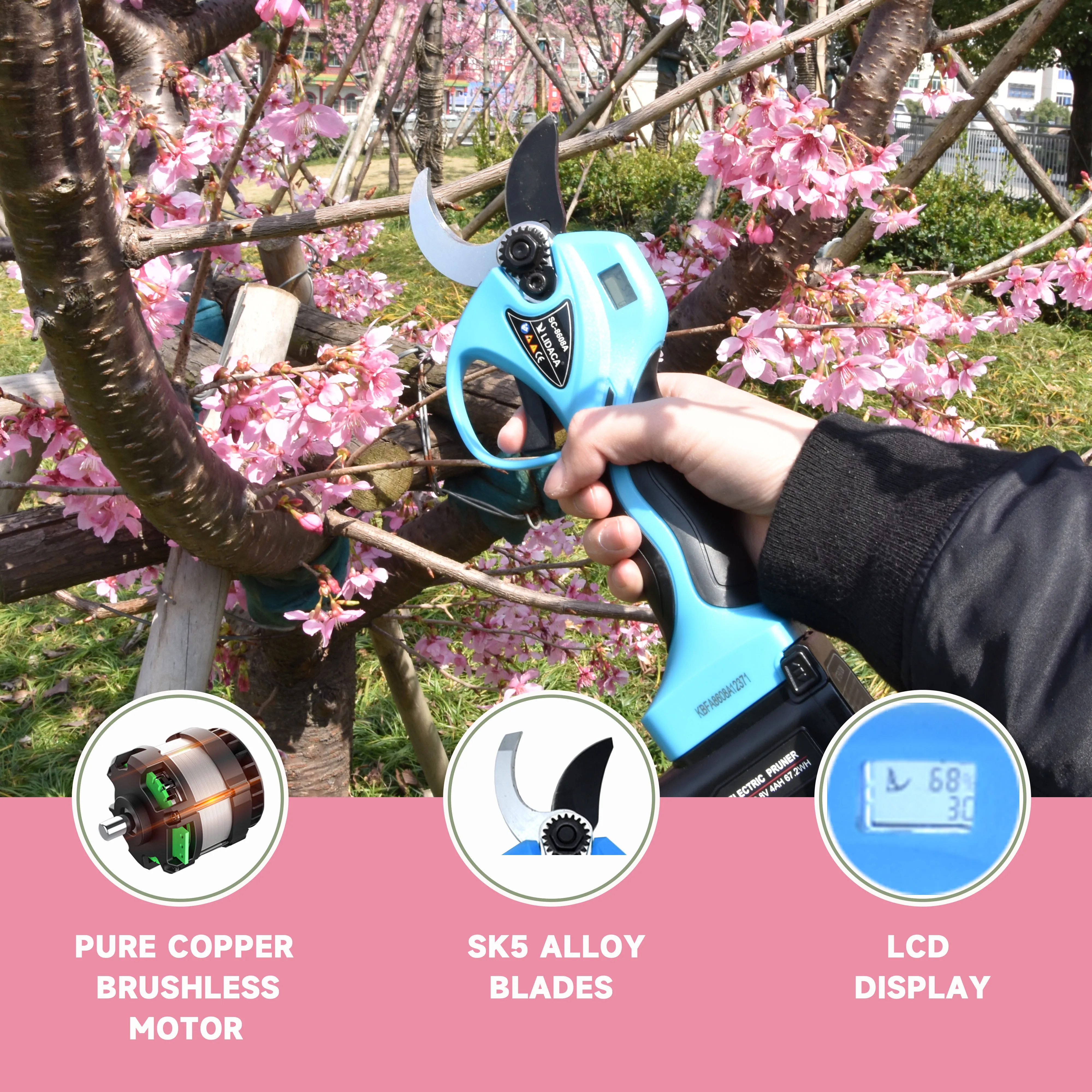 Imagem -04 - Elétrica sem Fio Lithium-ion Pruner Tesoura de Poda Tesoura Eficiente Bonsai Galhos Ferramentas Elétricas Jardim 16.8v Sc8608