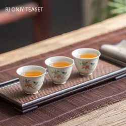 Retro Ceramic Teacup Portable Travel Meditation Cup Hand Painted Flower Pattern Tea Bowl Pu'er Master Cup Tea Set Accessories