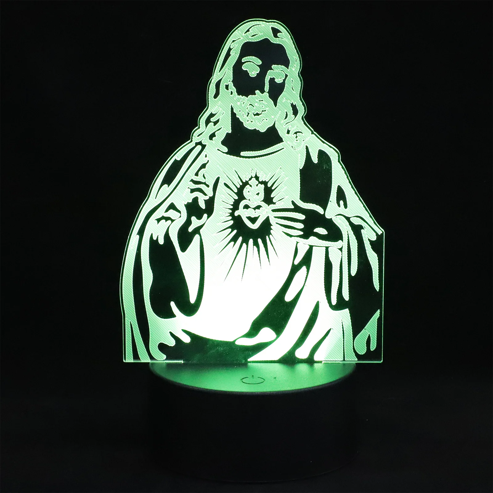 Luz nocturna 3D para decoración de escritorio de dormitorio, lámpara acrílica de Jesús, iluminación ambiental cálida, efecto de visualización 3D, atmósfera creativa