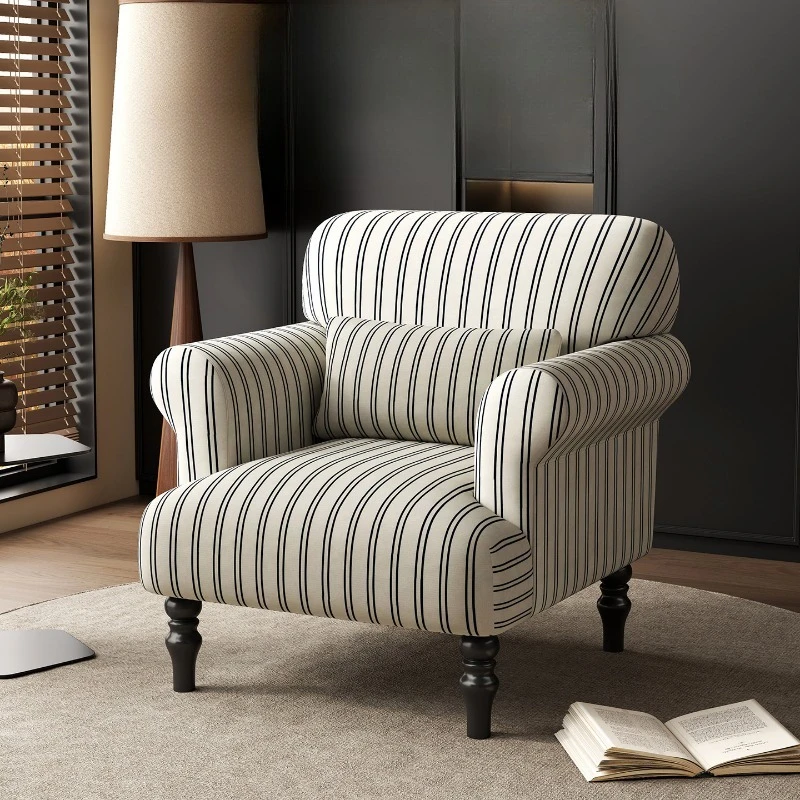 Single sofa chair living room hotel retro striped solid wood chair casual lazy sofa