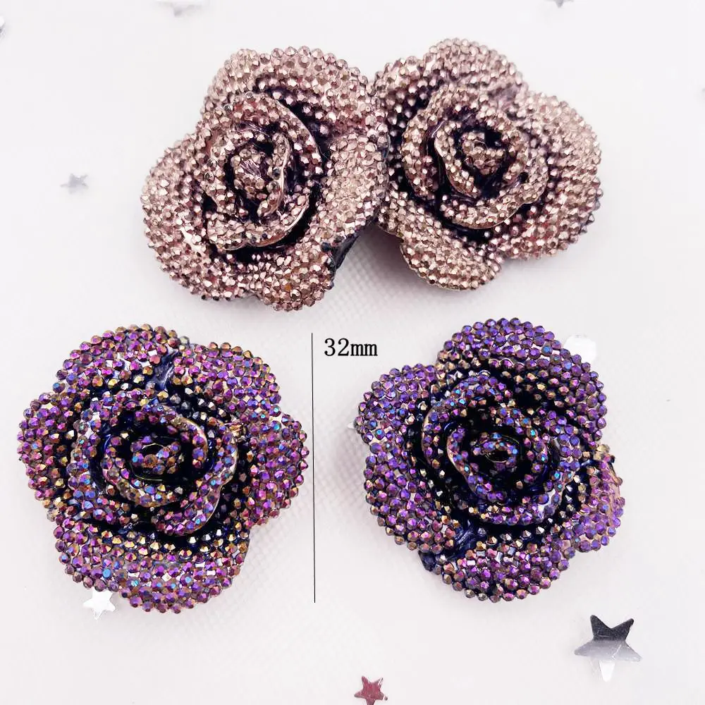 Glitter Resin 3D Diamond Flower Flatback Cabochon Stone Rose Figurines 4PCS DIY Bow Decor Scrapbook Home Accessories Crafts OL00