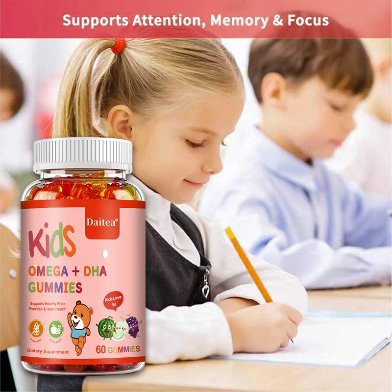 

Children's Intelligence Supplement Gummies, Containing Vitamin D, OMEGA + Calcium, Support Attention, Memory, Brain Health