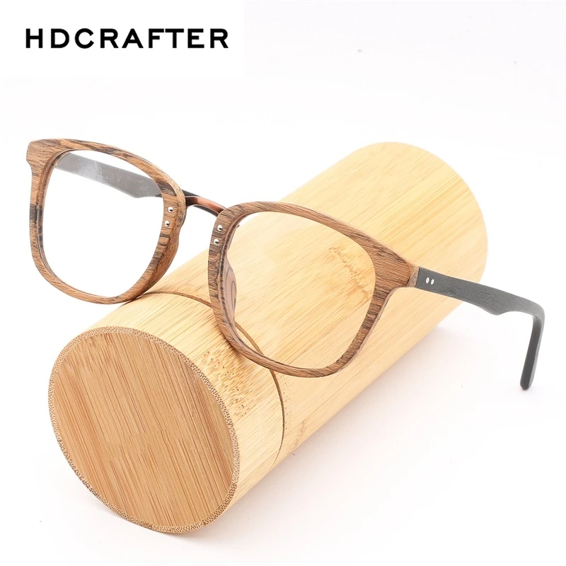 HDCRAFTER Glasses Frames Wooden Men and Women Vintage Glasses with Clear Lens Wood Glasses Frame