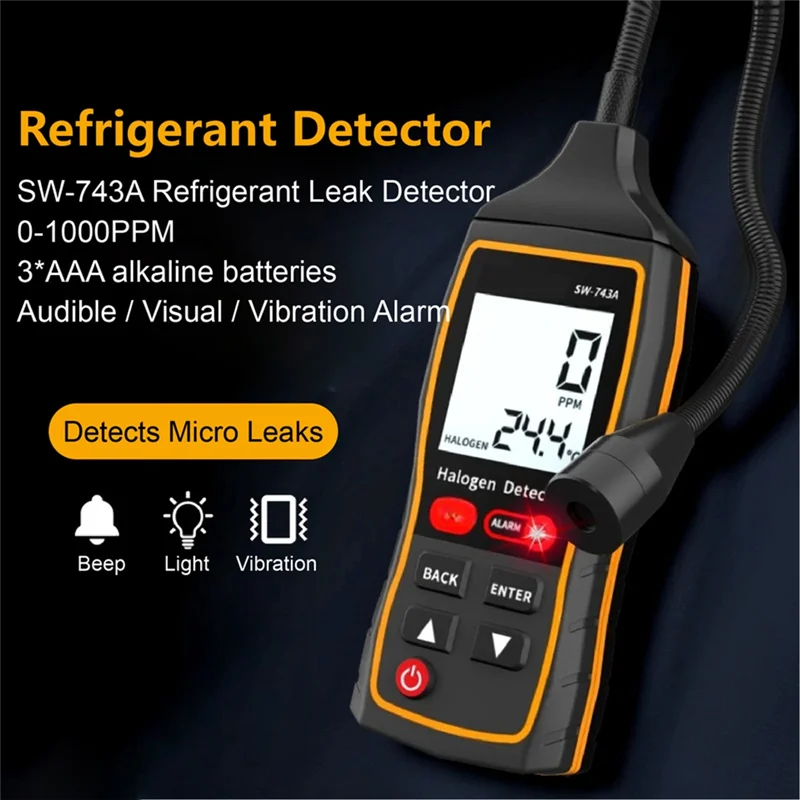 AC 자동차 냉장고 용 ABKS-SW-743A 재사용 가능한 냉매 누출 감지기 LCD 디스플레이 DC4.5V 할로겐 프레온 테스터 고감도