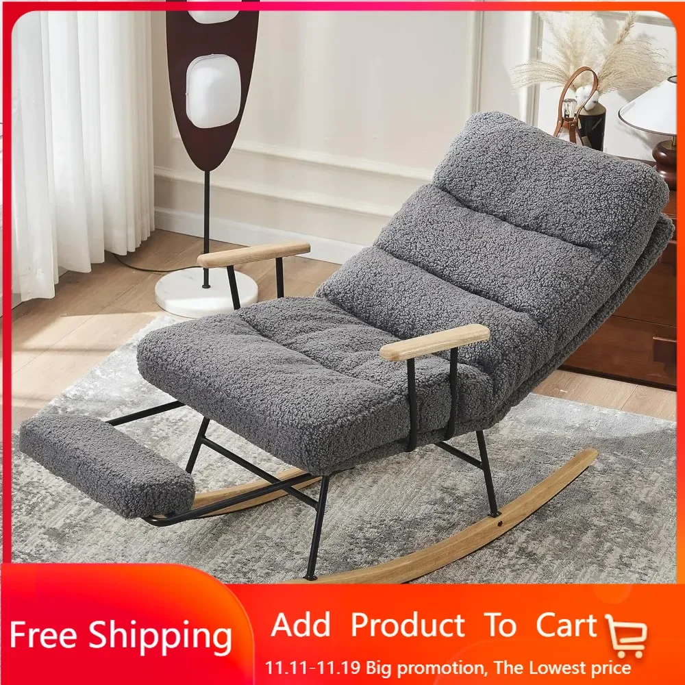 

Rocking Chair Nursery, Modern Teddy Accent Rocker Armchair with Adjustable Backrest and Retractable Footrest