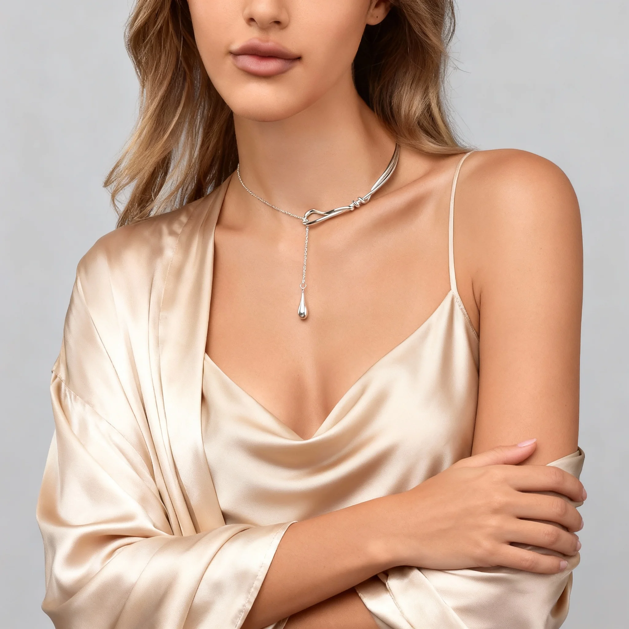 

1PC Trendy Elegant Necklace for Women Golden Knot Droplets Necklace Sweater Chain Bridal Wedding Party Gift