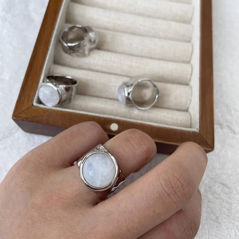 XIYANIKE nieregularny kamień księżycowy szeroki regulowany pierścienie otwierające dla kobiet dziewczyna moda nowa biżuteria prezent urodziny anillos mujer — zdjęcie 3