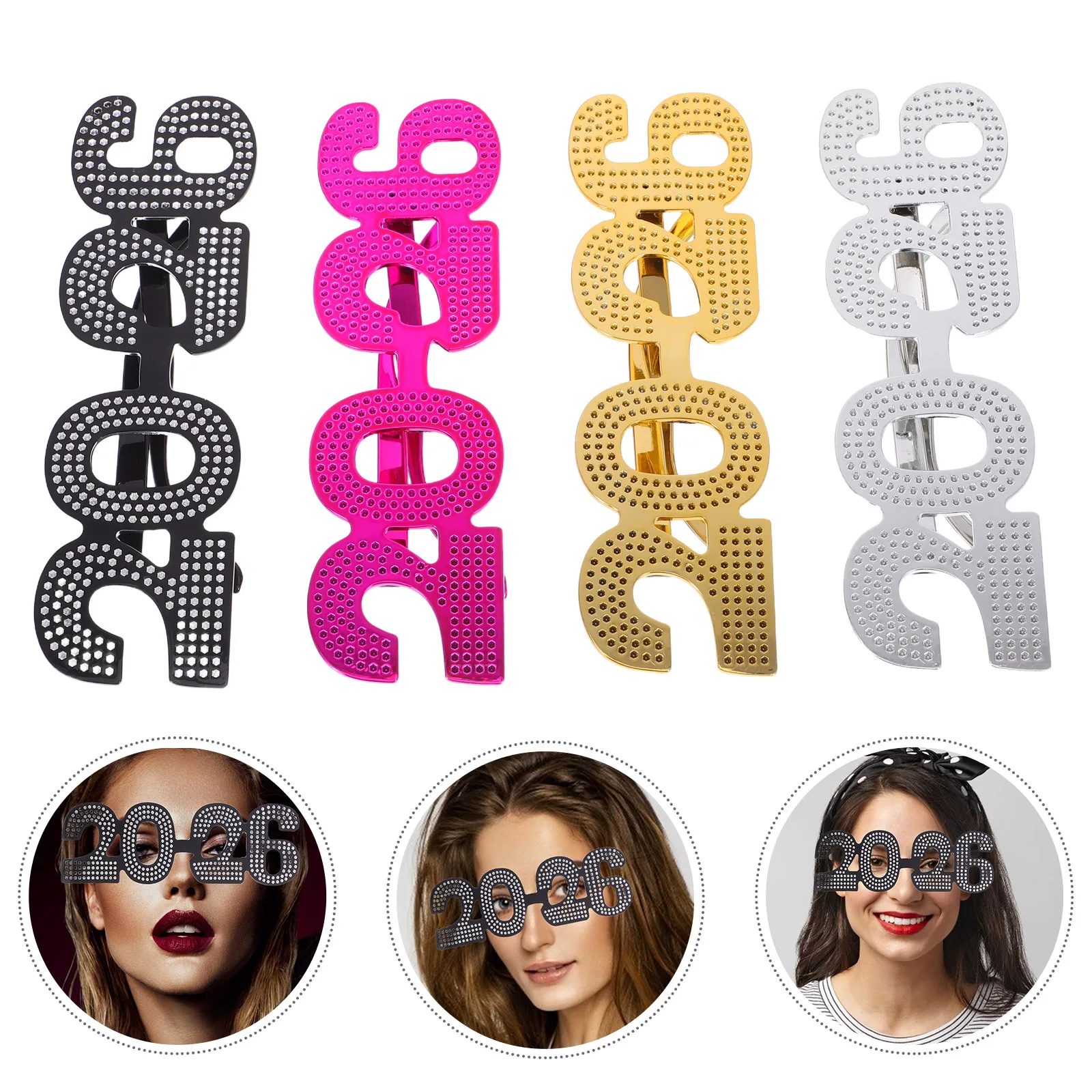 

4Pcs 2026 New Year Glasses Festive Eyewear Party Favors Photo Props Graduation Accessories Plastic Happy New Year Glasses