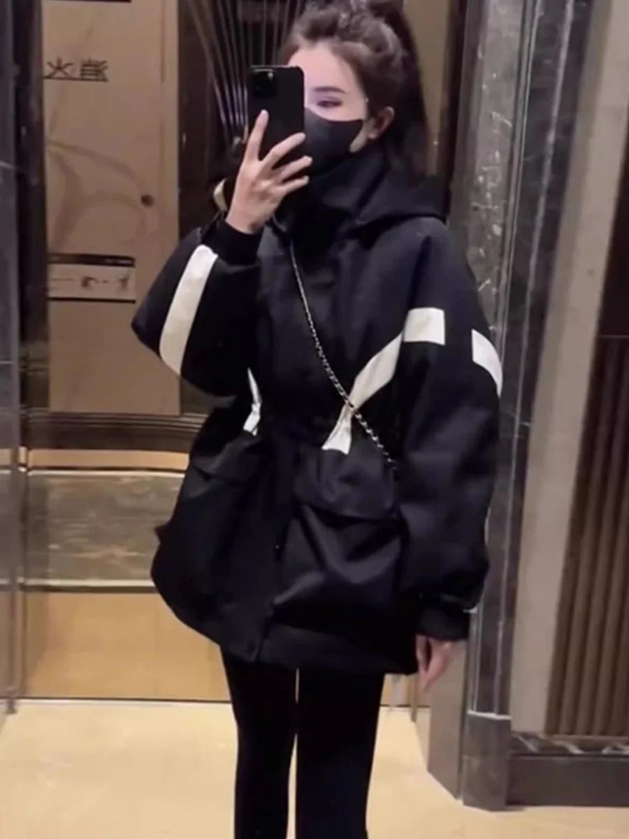 Bla Winter Jaet 2023 New Sle Casual Thi Cappotto da lavoro in cotone caldo per le donne Versione coreana Chiusura con cerniera con cappuccio