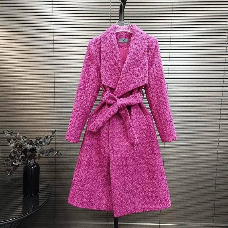 

Warm long Woolen coat Women's Autumn Winter New Fashion Rose Red Wool Jackets Long Sleeve Dark Button Luxury Outwear female XQ44