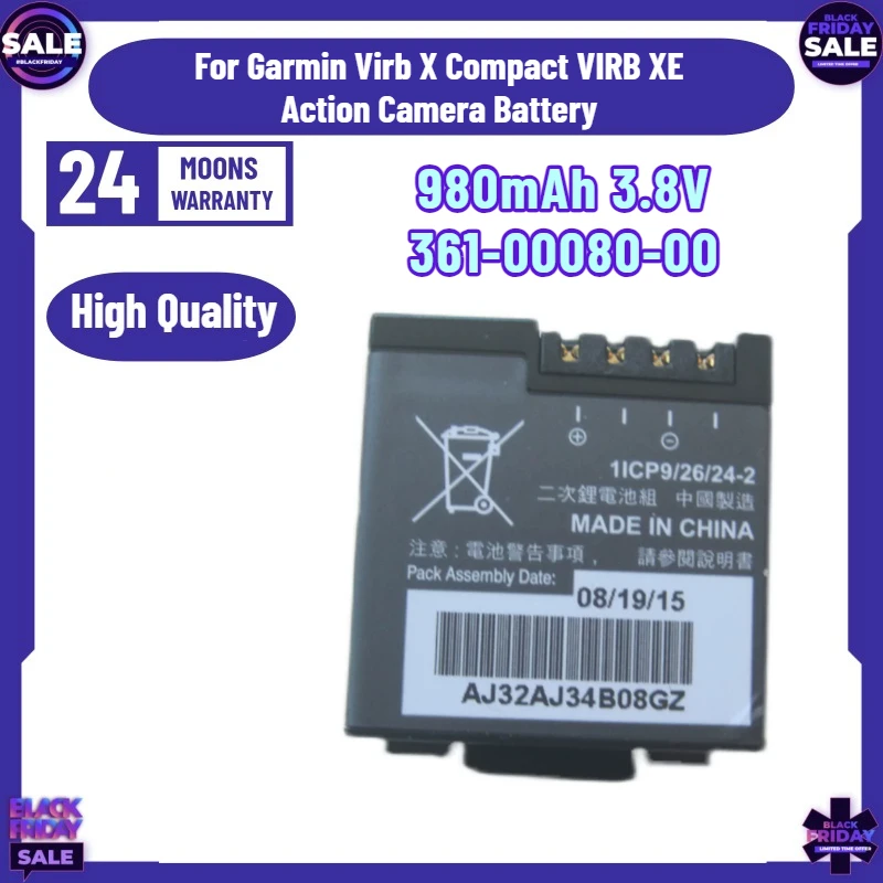 New 980mAh 3.8V High quality Replacement Battery 361-00080-00 For Garmin Virb X Compact VIRB XE Action Camera Battery