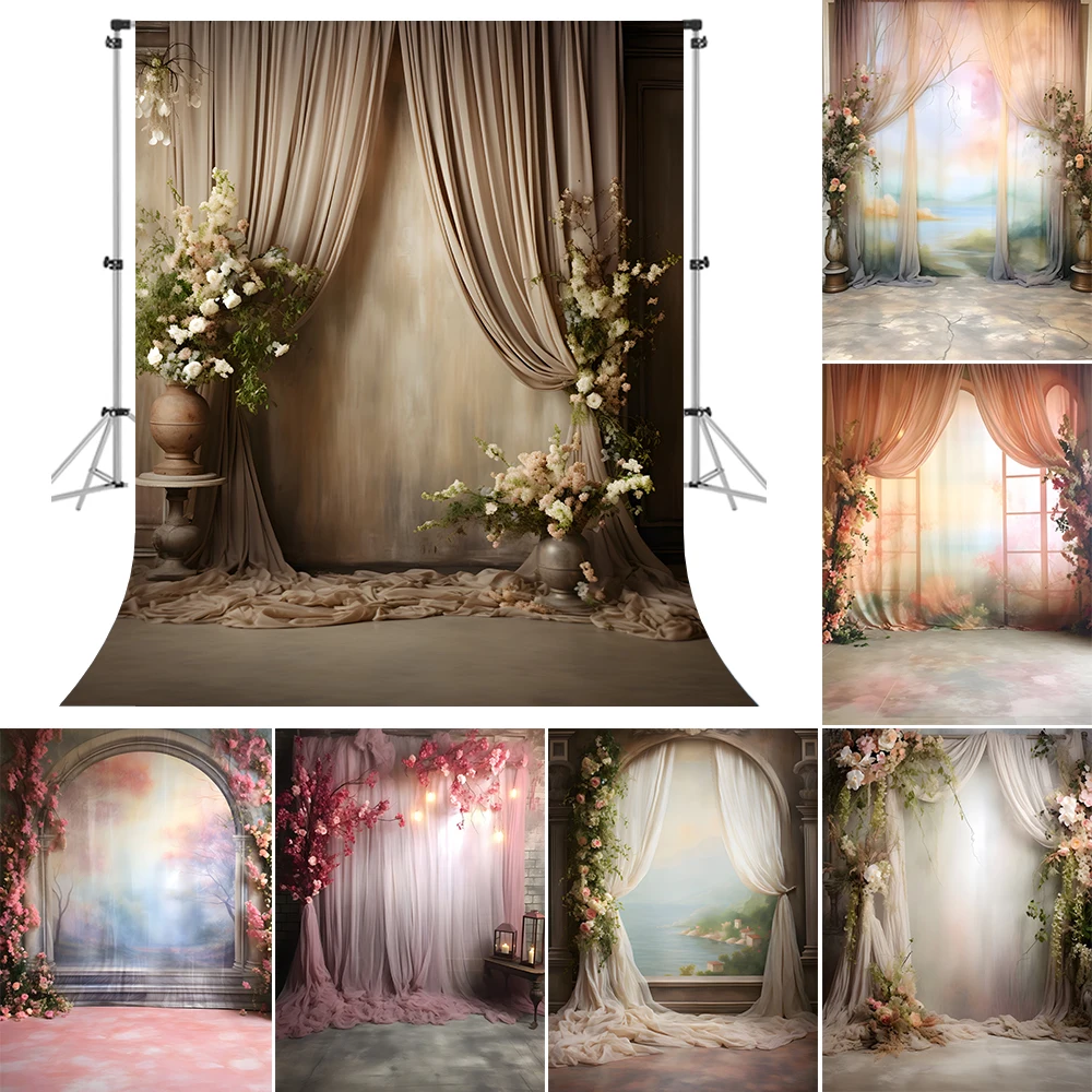 

Bonvvie Photography Background Vintage Curtain Flower Theme Adult Birthday Party Pregnant Portrait Decor Backdrop Photo Studio