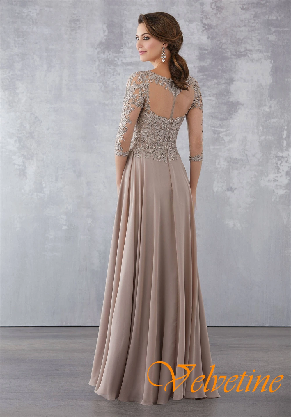 Customized Simple Chiffon O-Neck Evening Dress Exquisite Long Sleeves Prom Dresses Delicate Appliques Special Occasion Gowns