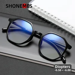 Shonemes Octagonal Myopia Glasses Classic Polygonal Shortsighted Eyeglass Men Women Myopic Eyewear Diopter -1 1.5 2 3 3.5 4 5 6