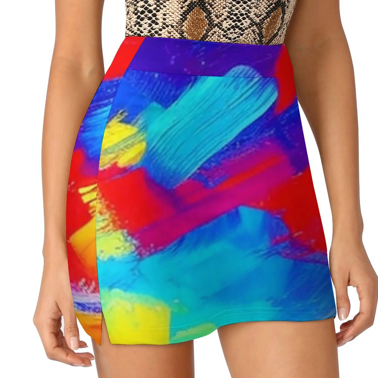 Abstract Paint Brush Skirt Ladies Red Blue Yellow Mini Skirts Summer Street Style High Waist Oversized Casual A-line Skirt