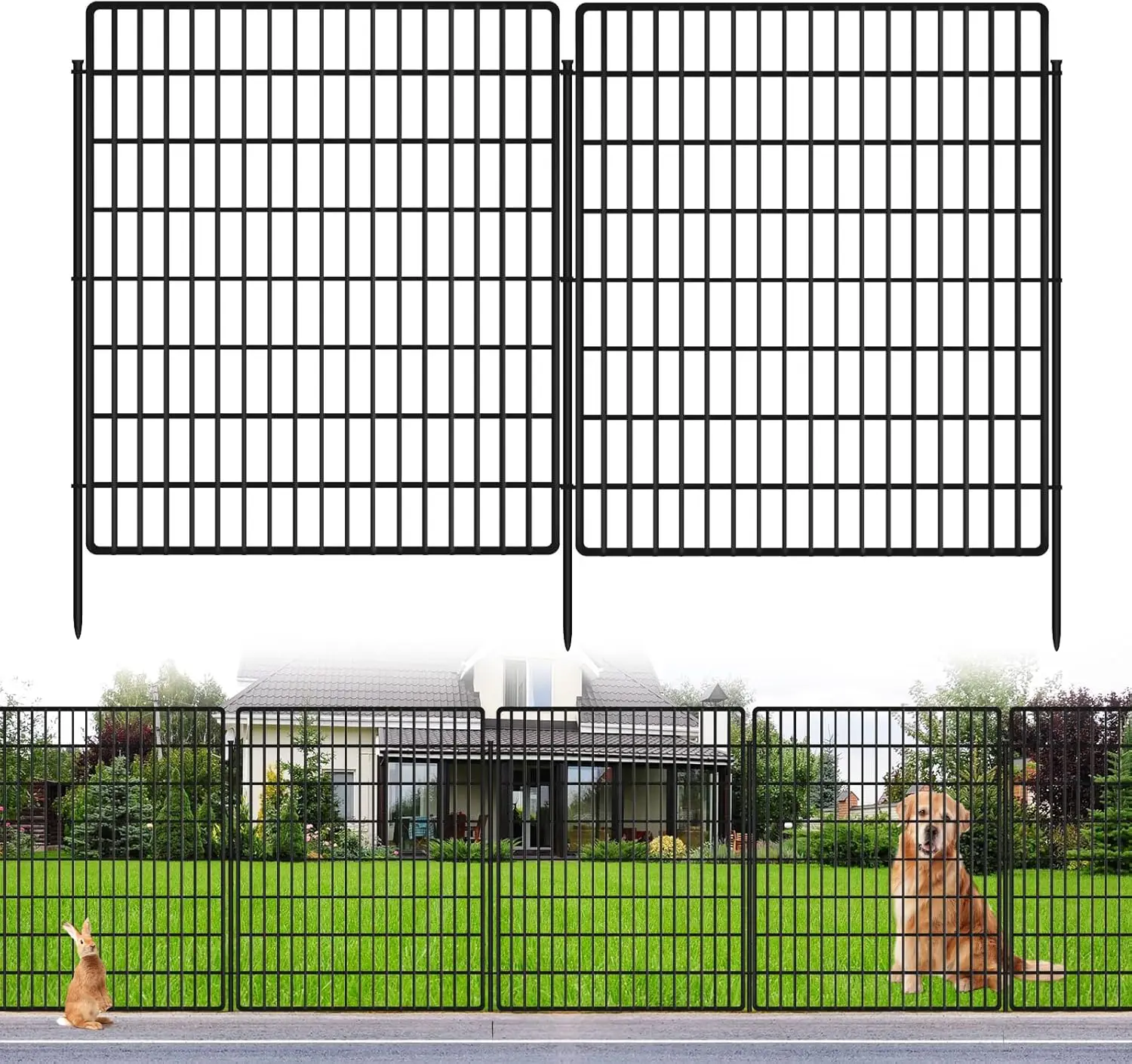 

10 Panels Rustproof Metal Garden Fence, 33"H x 24'L, No Dig Barrier for Dogs and Animals