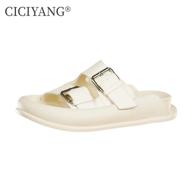 

CICIYANG Belt Buckle Slippers for Women Genuine Leather Summer 2024 New Outdoor Flip Flops Ladies Casual Beach Shoes Sandals