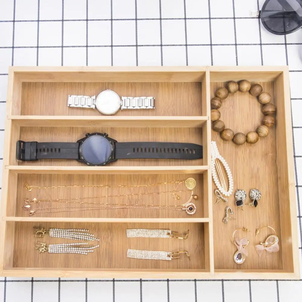 

Bamboo Jewelry Box Multi grid Storage Container Necklace ganizer Home Supplies Earrings Pendant Brooch Hairpin Display Holder