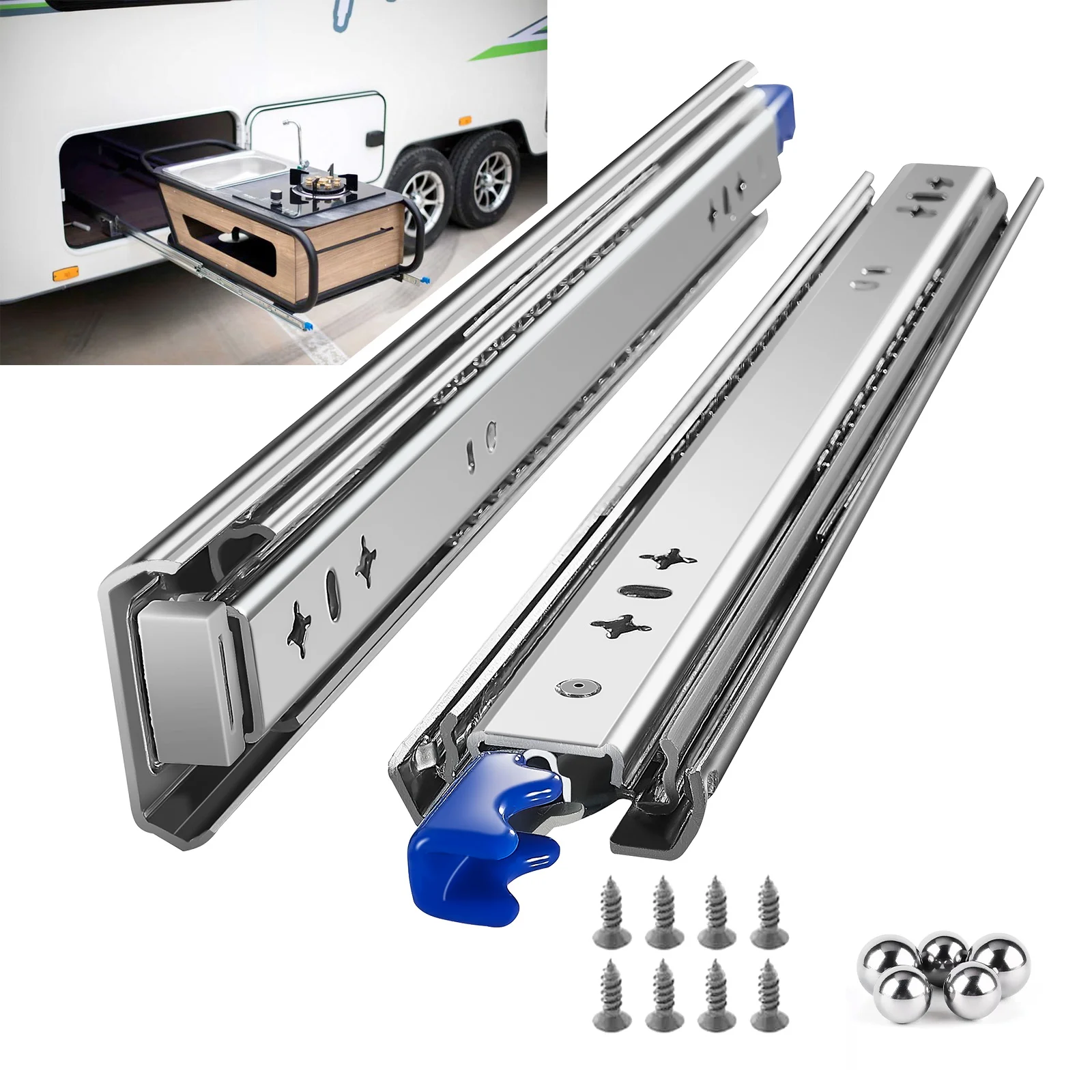 AOLISHENG 1 Pair 260 Lb Capacity Heavy Duty Drawer Slides with Lock,Side Mount Full Extension 3 Fold Ball Bearing Drawer Rails