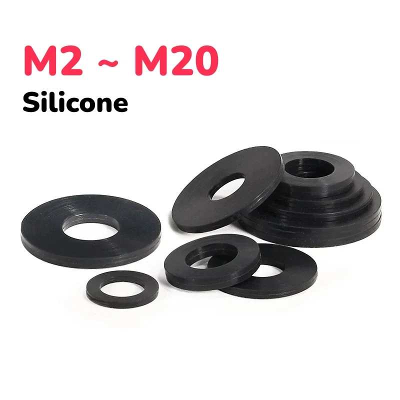 Black Flat Pad Washer M2 M2.5 M2.7 M3 ~ M20 Soft Silicone Soft Rubber Seal Gaskets Silicon O Ring Seal Shock-Absorbing