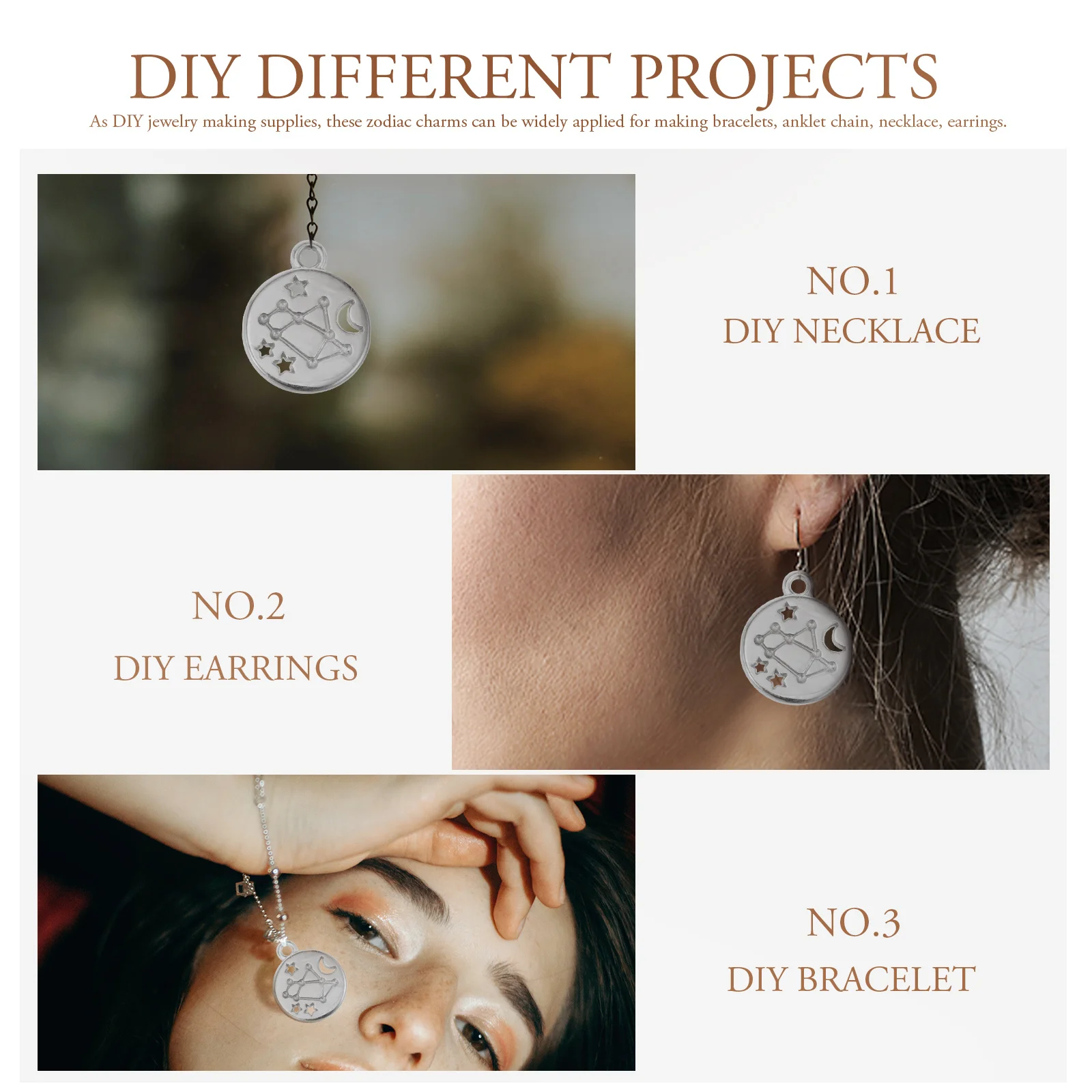 

72 Pcs Horoscope Earring Necklace Bracelet Jewelry Making Supplies Large Charms for Mini Earrings Zodiac Unique Jewlery