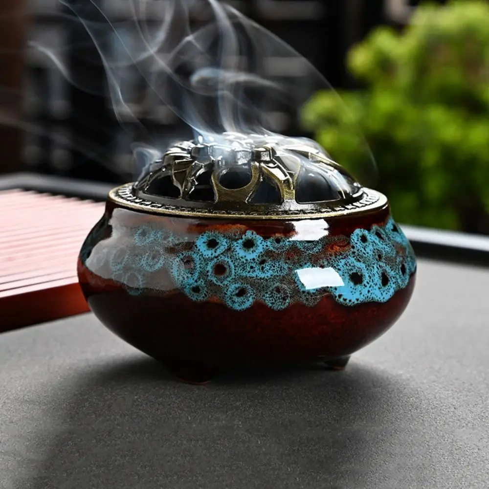 Fashion Ceramics Incense Burner Kiln Change Contrast Color Censer Burner Colored Glaze Disc Incense Burner Gift