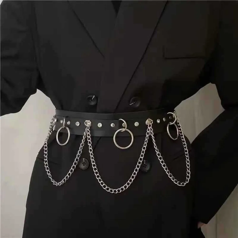 Trendy Punk Goth Women Waist Chain Five-Pointed Star Y2K Waist Belt Moon Dress Decoration JK Accessory