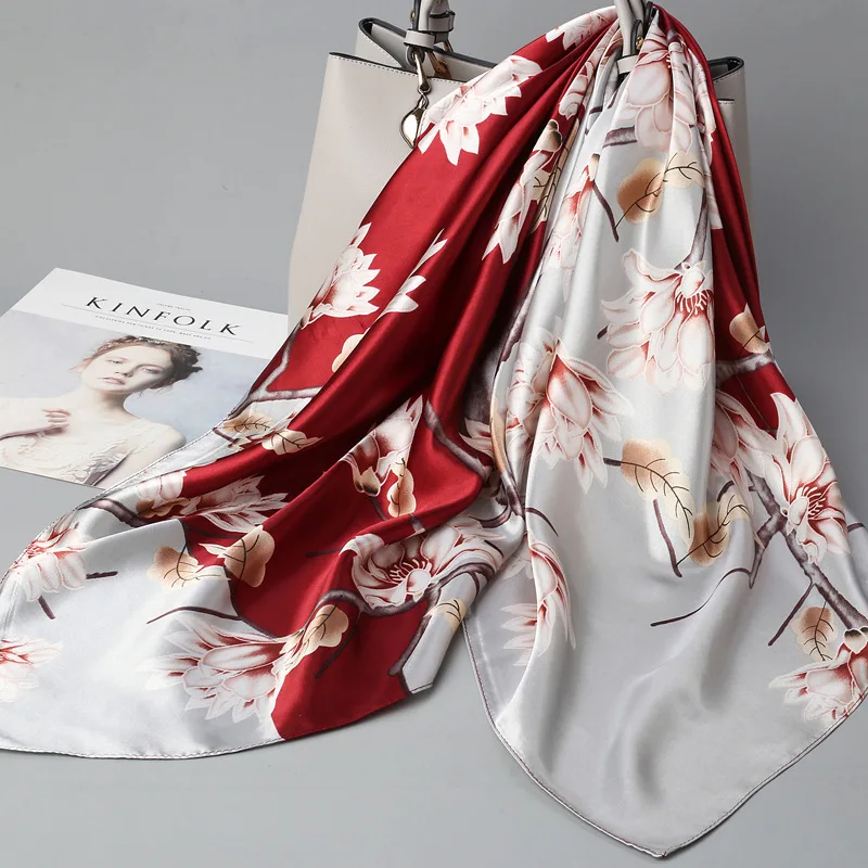 

Small Silk Scarf for Women, Large Square Scarf, Gauze Scarf for Spring, Autumn, and Winter, Paired with a Shirt, for Middle-Aged Mothers, Square 90×90 Thin Scarf