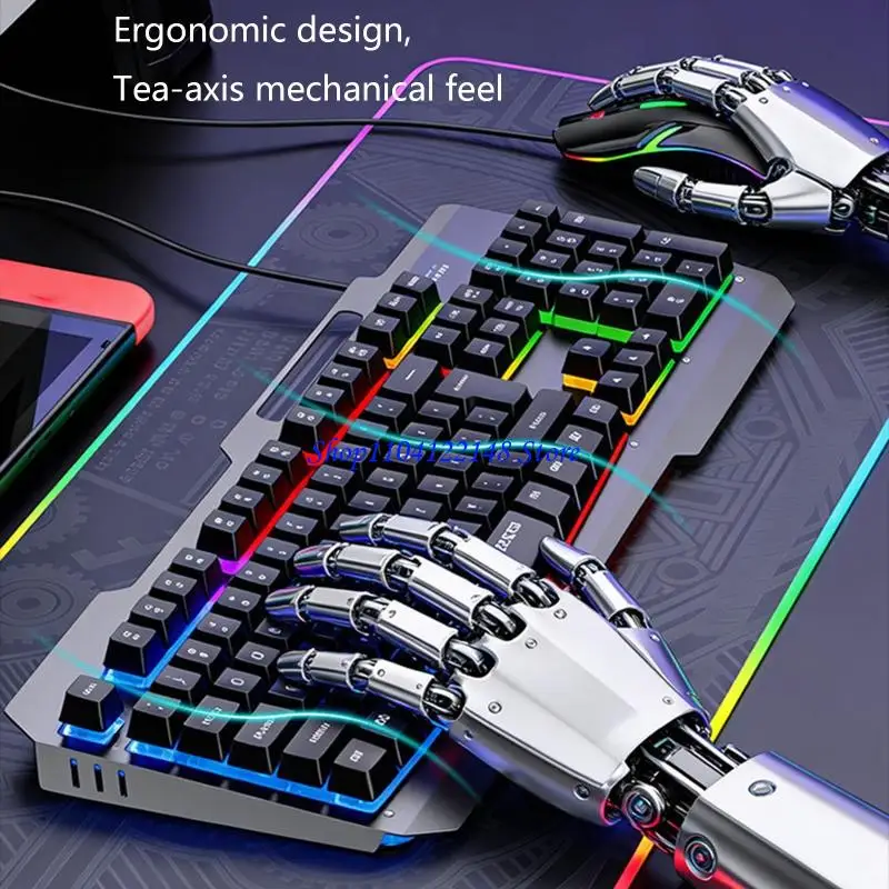 P9FA DS600 Teclado com fio 104 teclas com luz fundo ajuste e teclas suaves para mouse opcional