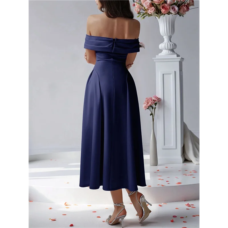 【SEE】Vestido de noche largo con cremallera y cóctel con hombros descubiertos para mujer