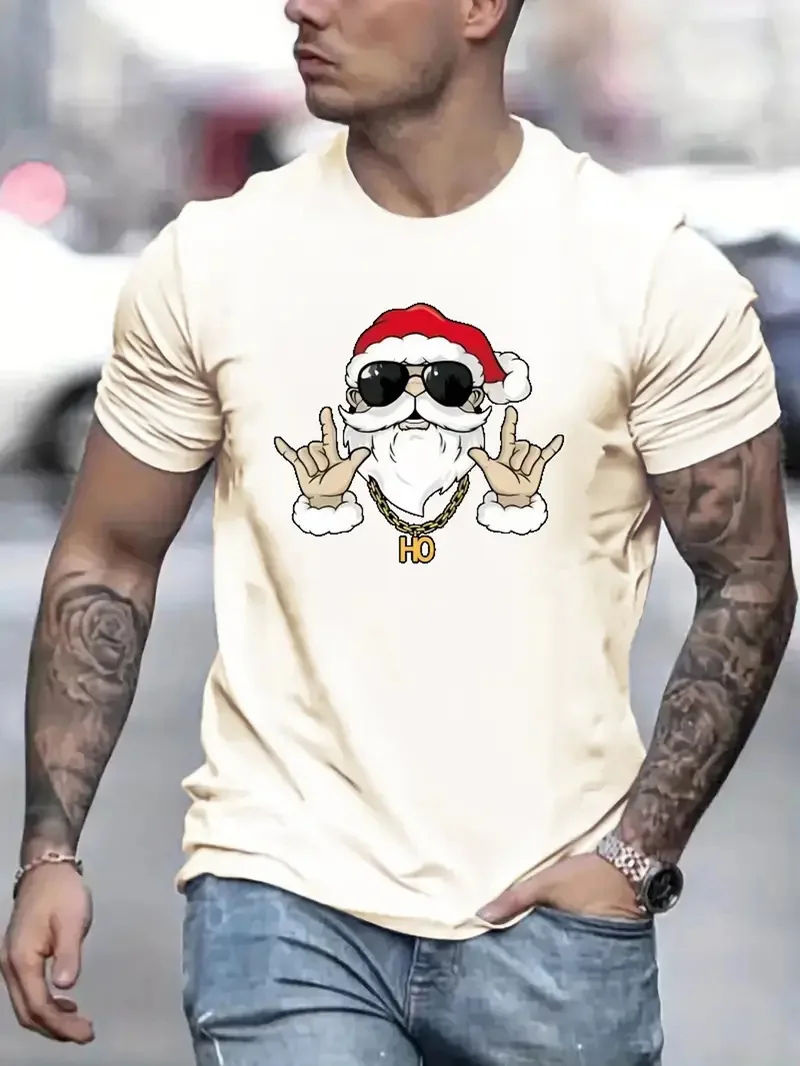 Santa Claus Printed T Shirt For Men Fashion Trend Oversized T-shirts Hip Hop Harajuku Streetwear Casual O-neck Short Sleeve Tops