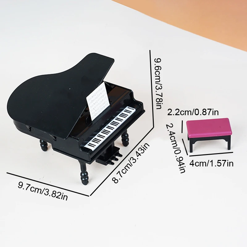 1:12 Dollhouse Miniature Piano W/Stool Instrument Chair Model Living Room Furniture Decor Toy Doll House Accessories