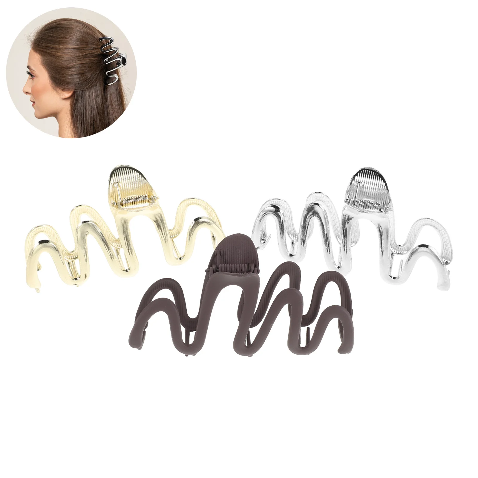 

3Pcs Large Metal Hair Claw Clip - Elegant Non-Slip Design for Thick Curly Hair - Oversized Silver Claw Clips for Women Girls