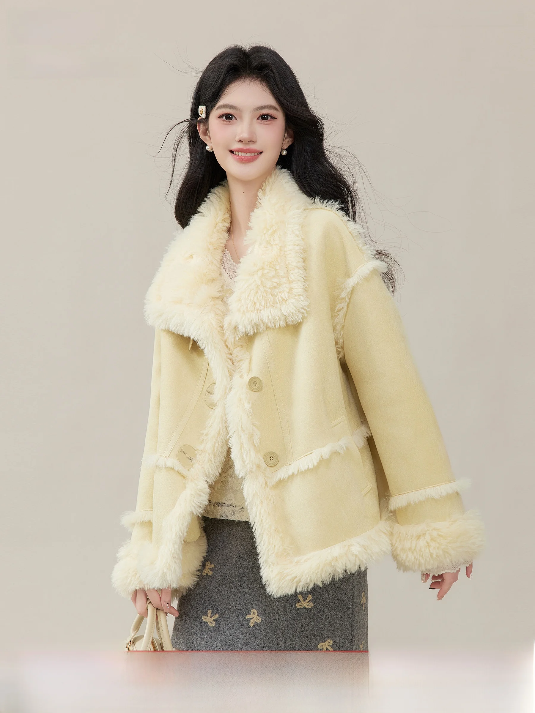 

Princ Sle Thiened Plu Fur Jaet Women's Winter Outerwear Snug Fit Suede Material Warm ort Coat by Lingjiu