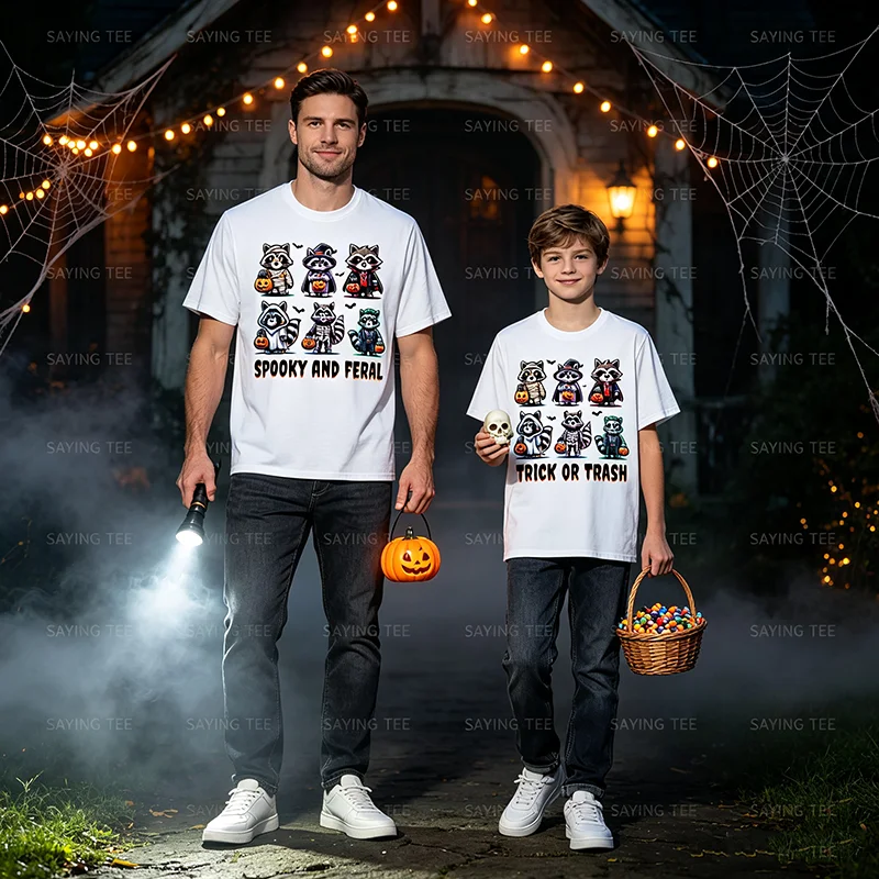 Trick or Trash Halloween Lustiges Waschbär-Herbst-T-Shirt, Y2k Niedliches Waschbär-Halloween-T-Shirt, Trendiges Gruseliges und Wildes T-Shirt – Detail 3