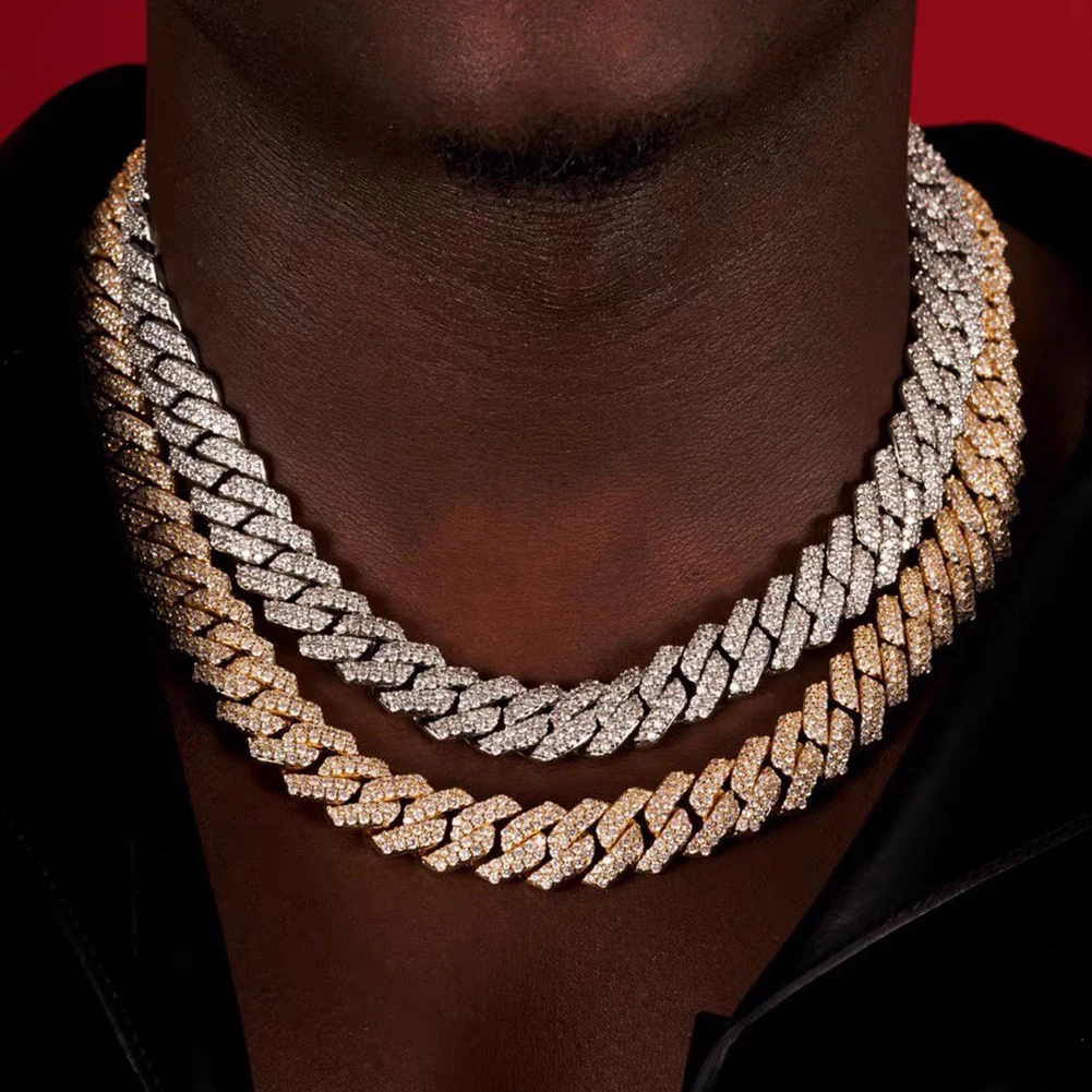 Hip Hop Bling Cuban Link Chain Necklace for Women and Men Pink and Blue Rhinestone Iced Out Punk Jewelry Gift 14mm Drop shipping