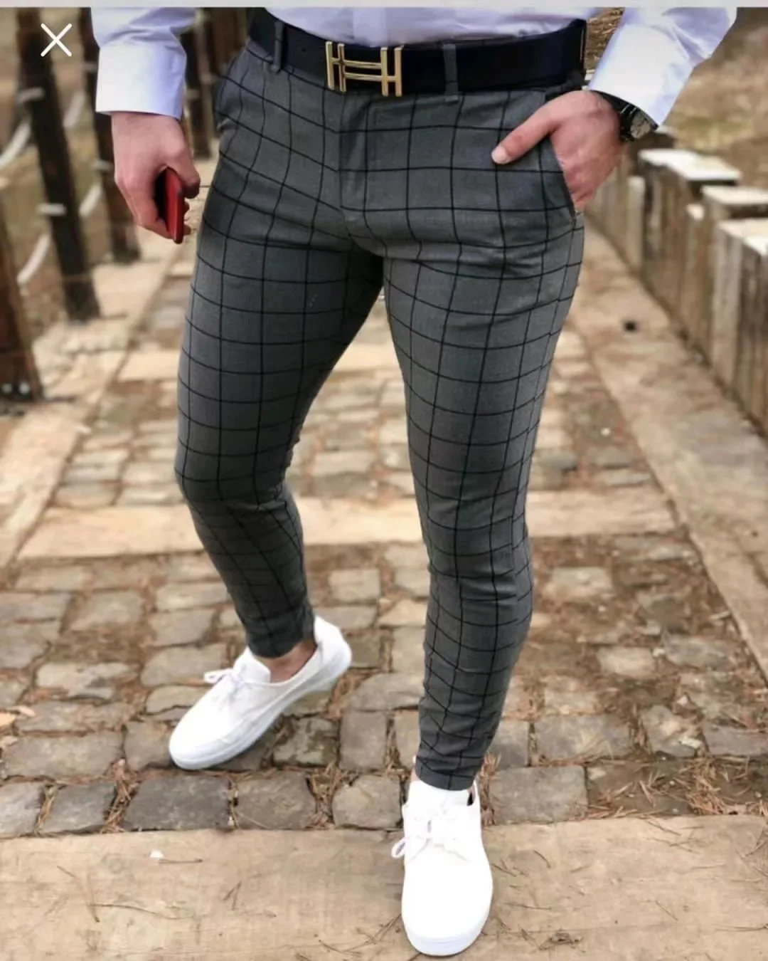 2025 New Polyester Fiber Checkered Straight Waist Casual Comfort Straight Trousers