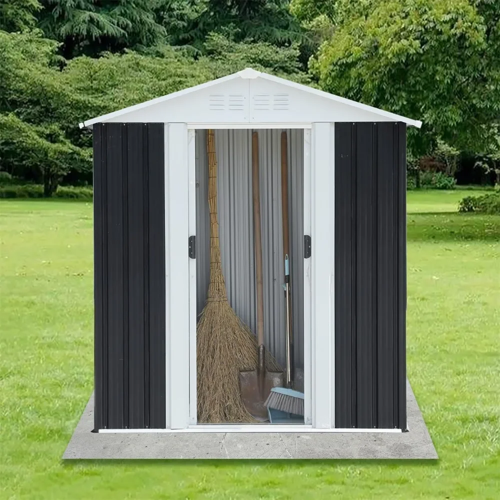 Outdoor Storage Shed, with Aluminum Alloy Frame and Sliding Door, Backyard Garden Patio (Grey, 5x3 FT)