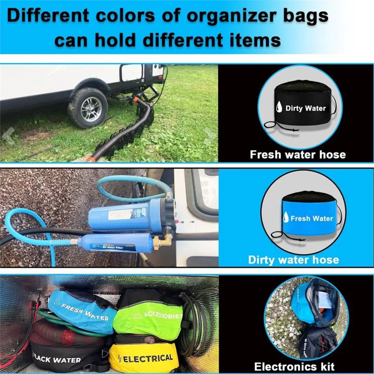 Time Saving 4 Pack Waterproof RV Hose Bag Storage, Utility Bag for Sewer Hose,, 4 Colors for Sewer and Water Hoses