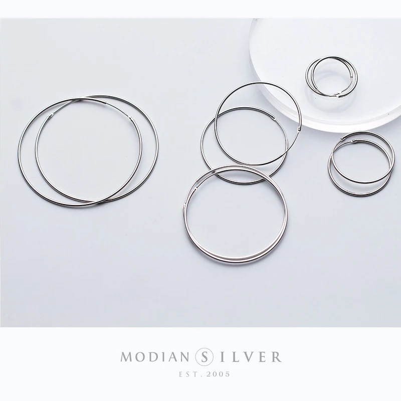MODIAN Classic Charm Round Simple Collection Hoop Earrings Real 925 Sterling Silver Fashion Big Earrings For Women Jewelry