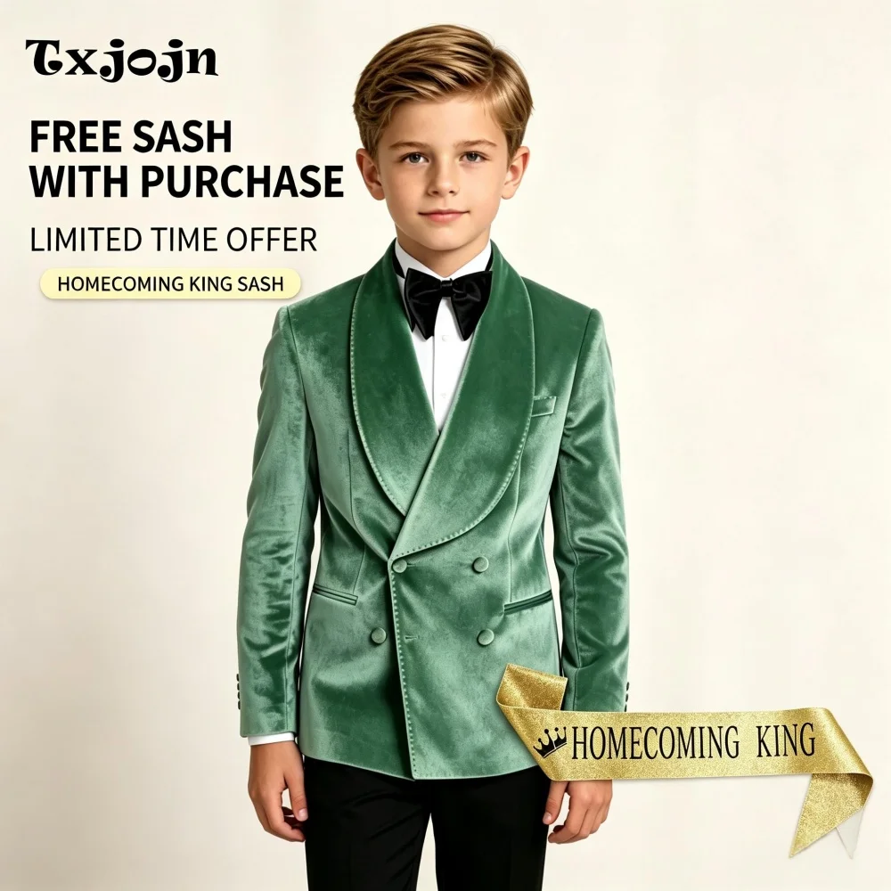 Homecoming Formal Boys Suit Classic Tuxedos 2-piece Set Velvet Shawl Neck Jacket Double Breasted Blazer Pants for Wedding Party