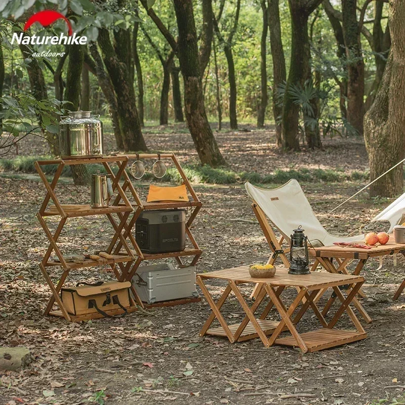 Naturehike Camping składany stojak do przechowywania na zewnątrz przenośny 3-4 warstwy półka drewniany składany stół piknik BBQ piesze wycieczki